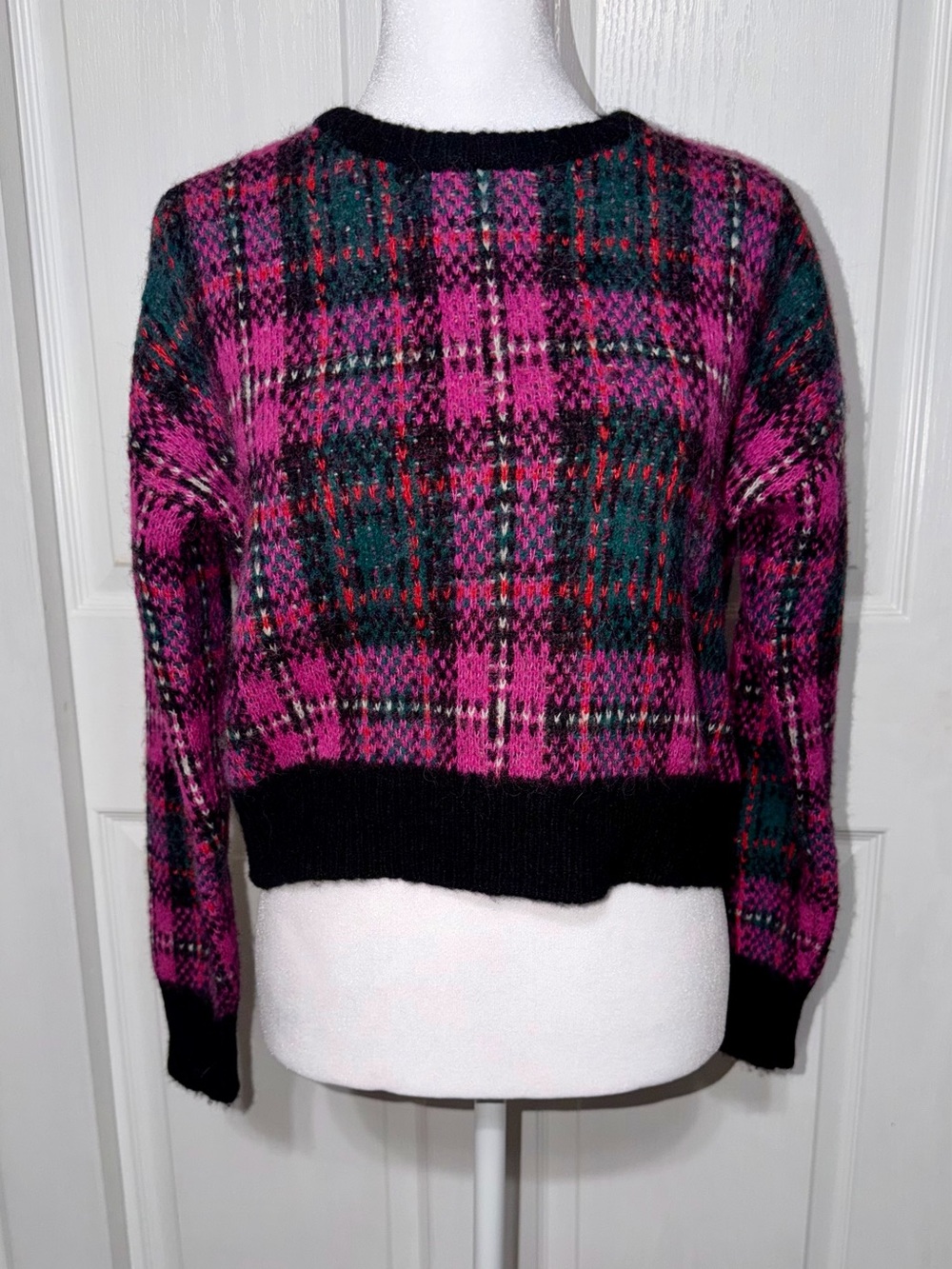 Lauren Ralph Lauren Pink Plaid Alpaca Blend Crewneck Sweater